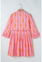 Pink Bowknot Striped Printed Tiered Ruffled Mini Shirt Dress