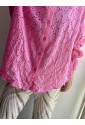 Pink Hollow Out Embroidered Floral Shirt