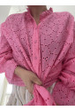 Pink Hollow Out Embroidered Floral Shirt