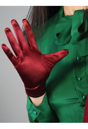 Dark red Satin wrist length gloves 