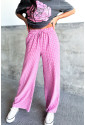 Pink Plaid Print Drawstring High Waist Wide Leg Casual Pants