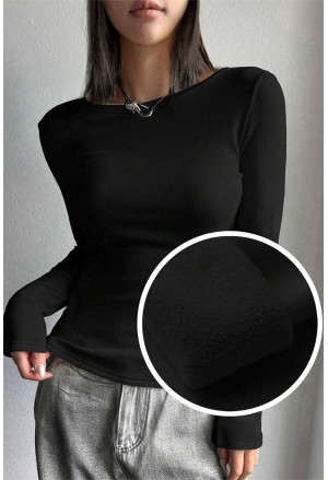 Black Fleece Lined Slim Fit Long Sleeve T Shirt