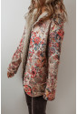 Beige Vintage Paisley Floral Printed Sherpa Lined Hooded Jacket