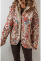 Beige Vintage Paisley Floral Printed Sherpa Lined Hooded Jacket