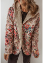 Beige Vintage Paisley Floral Printed Sherpa Lined Hooded Jacket