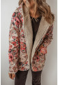 Beige Vintage Paisley Floral Printed Sherpa Lined Hooded Jacket