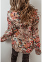 Beige Vintage Paisley Floral Printed Sherpa Lined Hooded Jacket