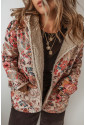 Beige Vintage Paisley Floral Printed Sherpa Lined Hooded Jacket