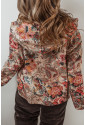 Beige Vintage Paisley Floral Printed Sherpa Lined Hooded Jacket