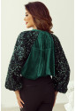 Evergreen Sequin Patchwork Sleeve Button Up Velvet Top