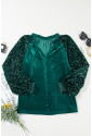 Evergreen Sequin Patchwork Sleeve Button Up Velvet Top