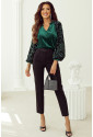 Evergreen Sequin Patchwork Sleeve Button Up Velvet Top