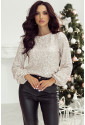 Silvery Sequin Puff Sleeve Cutout Back Blouse