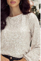 Silvery Sequin Puff Sleeve Cutout Back Blouse