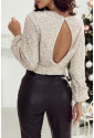 Silvery Sequin Puff Sleeve Cutout Back Blouse