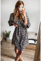 Leopard V Neck 3/4 Puff Sleeve Dress