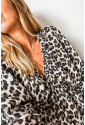 Leopard V Neck 3/4 Puff Sleeve Dress