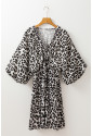 Leopard V Neck 3/4 Puff Sleeve Dress