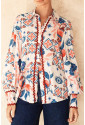 Multicolour Western Printed Ric Rac Bishop Sleeve Button Up Shirt