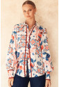 Multicolour Western Printed Ric Rac Bishop Sleeve Button Up Shirt