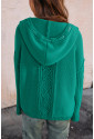 Sea Green Cable Knit V Neck Contrast Drawstring Hooded Sweater