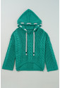 Sea Green Cable Knit V Neck Contrast Drawstring Hooded Sweater