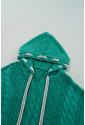 Sea Green Cable Knit V Neck Contrast Drawstring Hooded Sweater