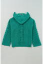 Sea Green Cable Knit V Neck Contrast Drawstring Hooded Sweater