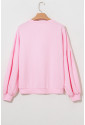 Light Pink Embroidered Bow Lantern Sleeve Oversized Pullover Sweatshirt