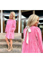 Strawberry Pink Flounce Sleeve Tiered Ruffled Velvet Mini Dress