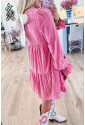 Strawberry Pink Flounce Sleeve Tiered Ruffled Velvet Mini Dress