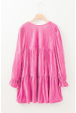 Strawberry Pink Flounce Sleeve Tiered Ruffled Velvet Mini Dress