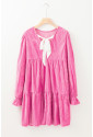 Strawberry Pink Flounce Sleeve Tiered Ruffled Velvet Mini Dress