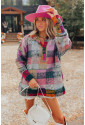 Multicolor Brushed Plaid Buttoned Pullover Oversized Hoodie