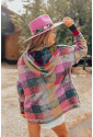 Multicolor Brushed Plaid Buttoned Pullover Oversized Hoodie