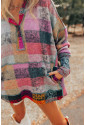 Multicolor Brushed Plaid Buttoned Pullover Oversized Hoodie