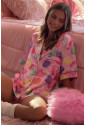 Pink Full Pattern Shirt and Shorts Satin Pajama Set