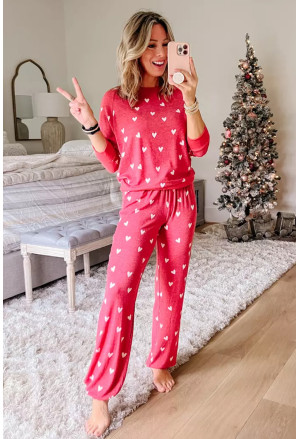 Valentines Day Heart Pattern Two-piece Lounge Set