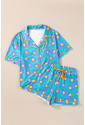 Flower Print Short Sleeve Shirt Pajamas Set