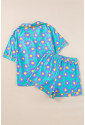 Flower Print Short Sleeve Shirt Pajamas Set