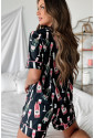 Black Champagne Print Silky Short Sleeve Pajamas Set