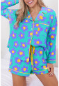 Flower Print Short Sleeve Shirt Pajamas Set