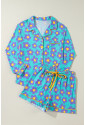 Flower Print Short Sleeve Shirt Pajamas Set