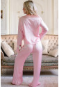 Light Pink Satin Knot Accent Shirt and Ruffled Pants Lounge Set