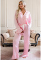 Light Pink Satin Knot Accent Shirt and Ruffled Pants Lounge Set