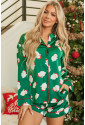 Christmas Santa Claus Print Satin Shirt and Shorts Pajama Set