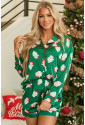 Christmas Santa Claus Print Satin Shirt and Shorts Pajama Set