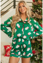 Christmas Santa Claus Print Satin Shirt and Shorts Pajama Set