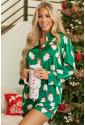 Christmas Santa Claus Print Satin Shirt and Shorts Pajama Set