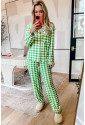 Light Green Christmas Plaid Print Shirt and Pants Pajama Set